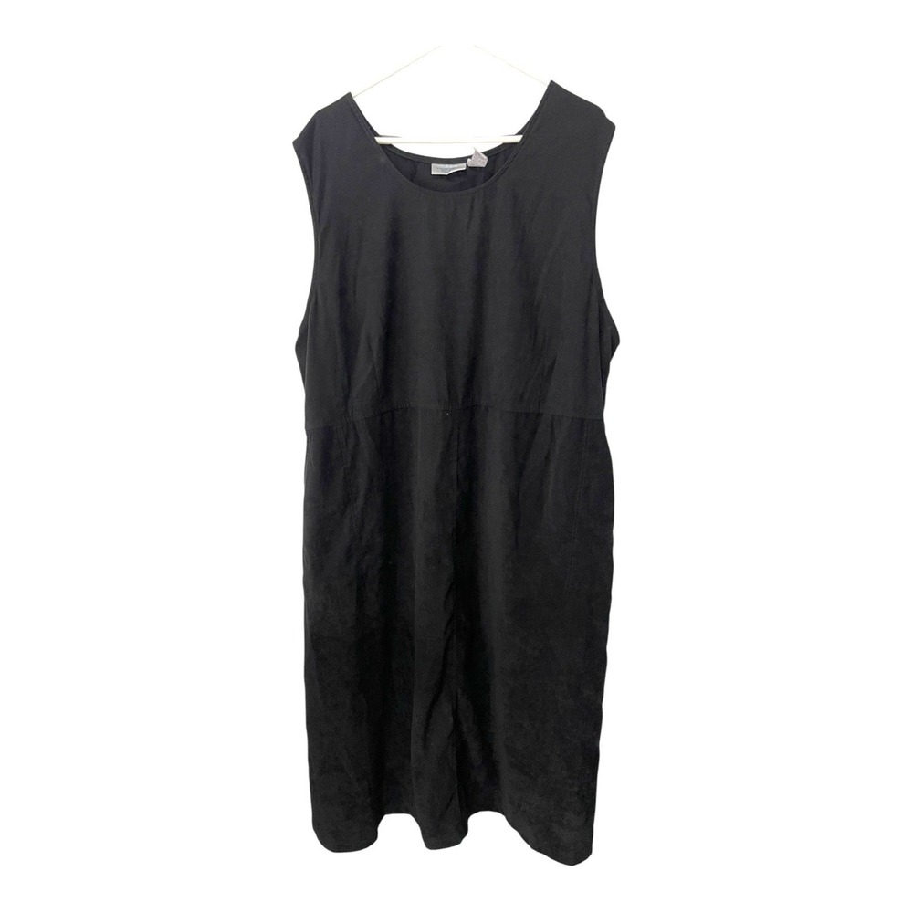 Mainstreet Blues C2 Black Shift Dress Sleeveless Faux Suede Midi 90s Minimalist